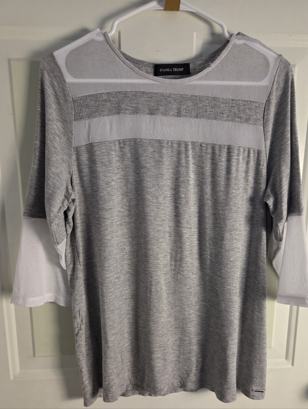 Ivanka Trump Gray & White Long Sleeve Mixed-Material Tee